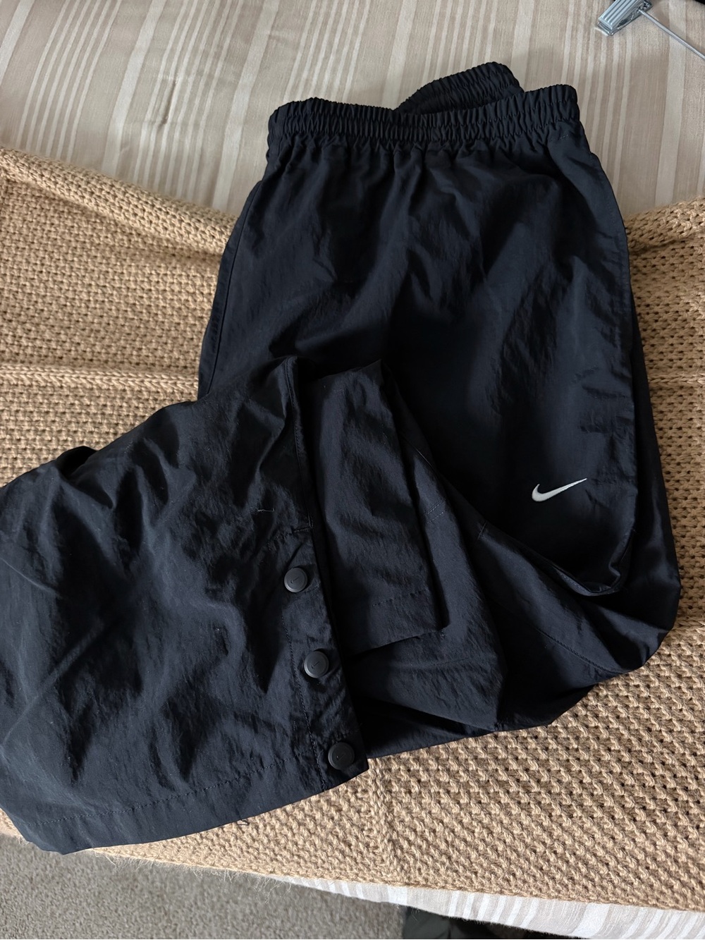 Nike Black Snap-Hem Joggers with White Swoosh